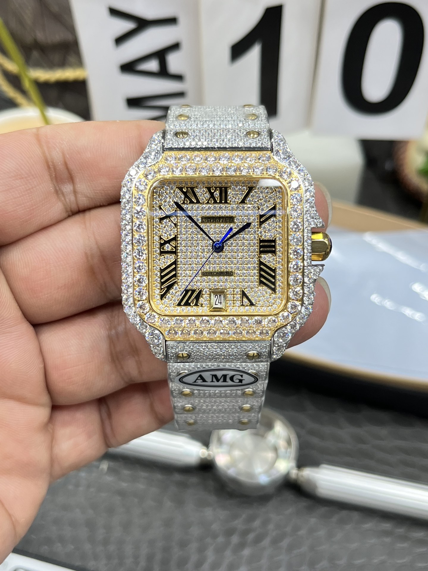 까르띠에 산토스 40mm 2824 오토매틱 무브먼트 시걸 무브먼트 오토매틱 무브먼트 다이아 레플리카 42603