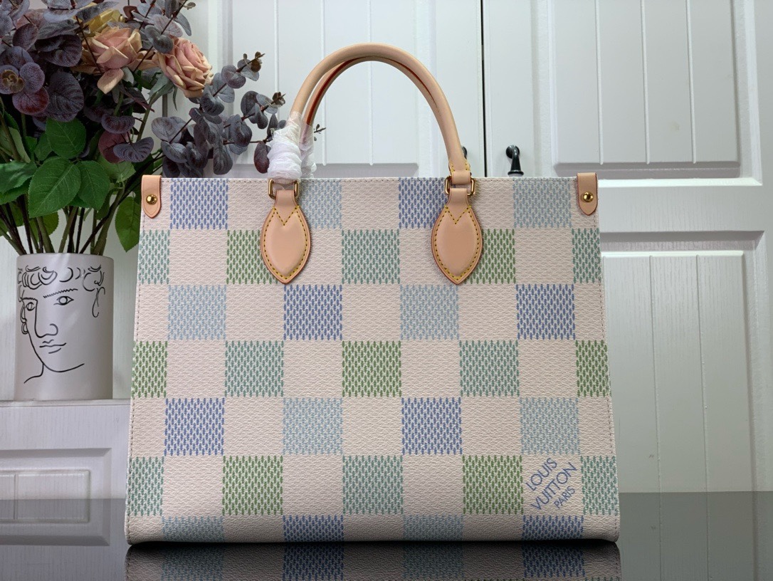 NO:181212,Extra-grade original leather [onthego mm handbag] n40518 blue (plaid) Combined with 4 different pastel colors, using charming color Damier canvas 