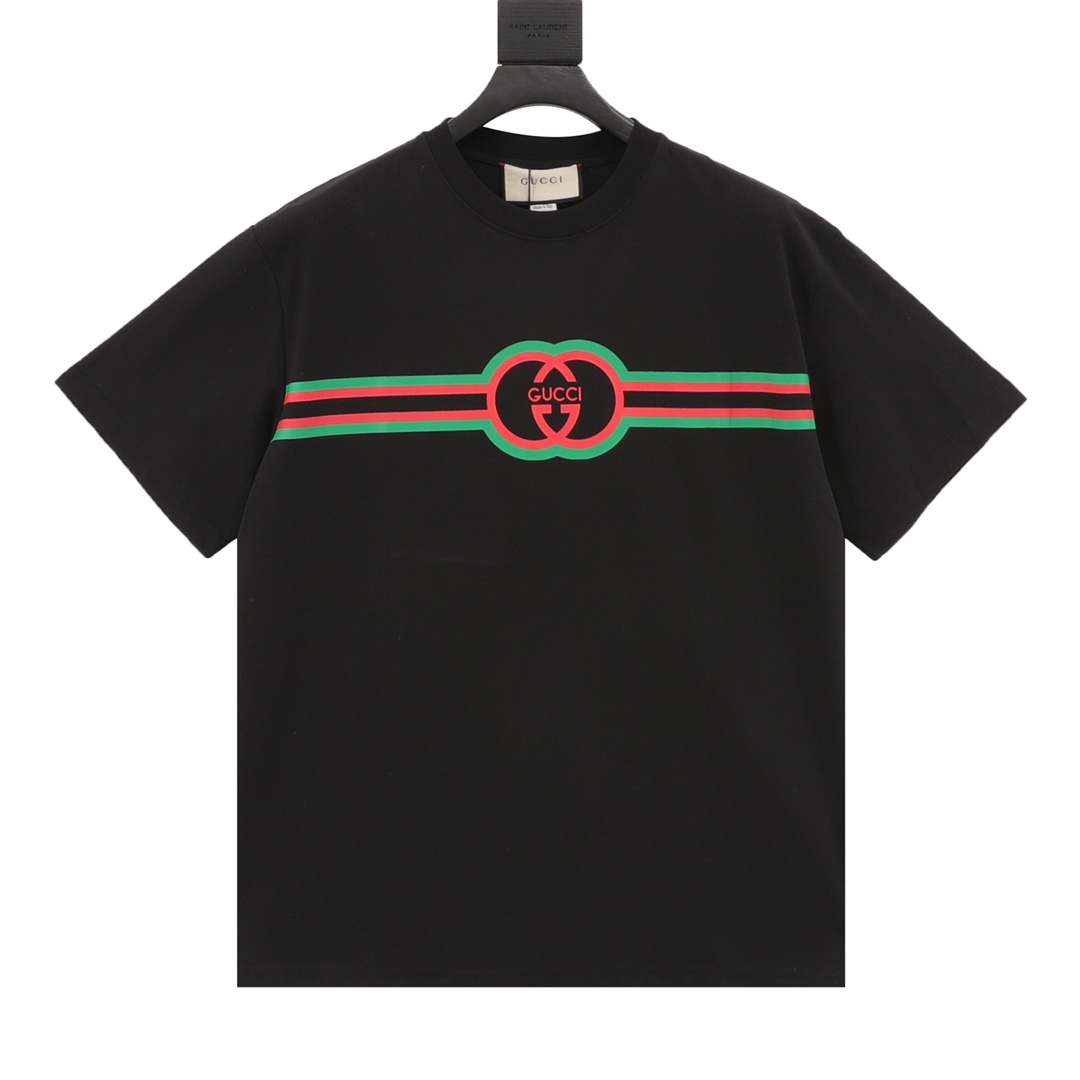 Gucci Odzież T-Shirt Zielony Czerwony Drukowanie Bawełna Długi rękaw