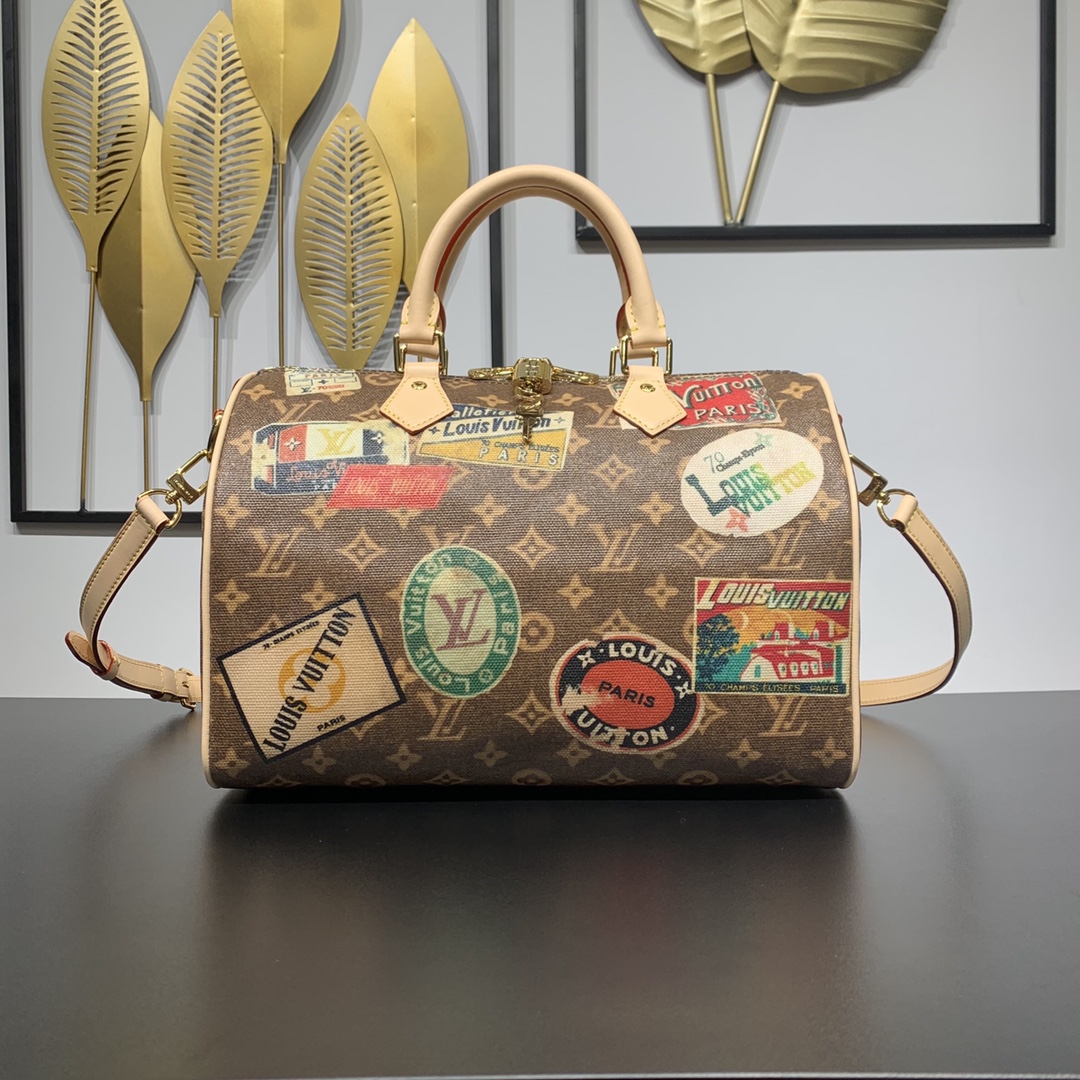 Louis Vuitton LV Speedy Sacs À Main Monogram Canvas Toile Coton Cuir de vache Résine M47087