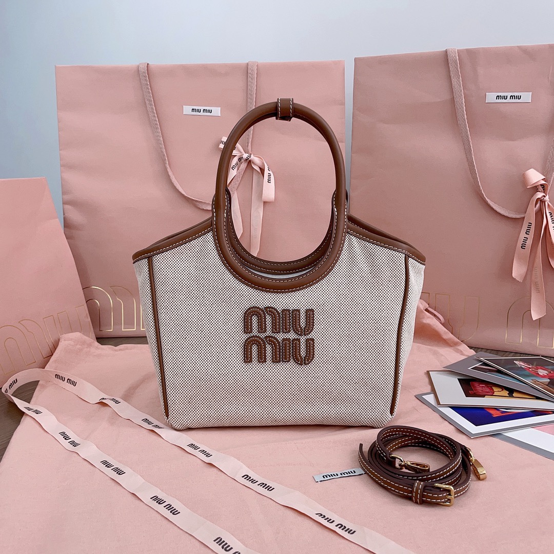 MiuMiu Tassen Tote Tas Naaien Kalfsleer Canvas Koeienhuid