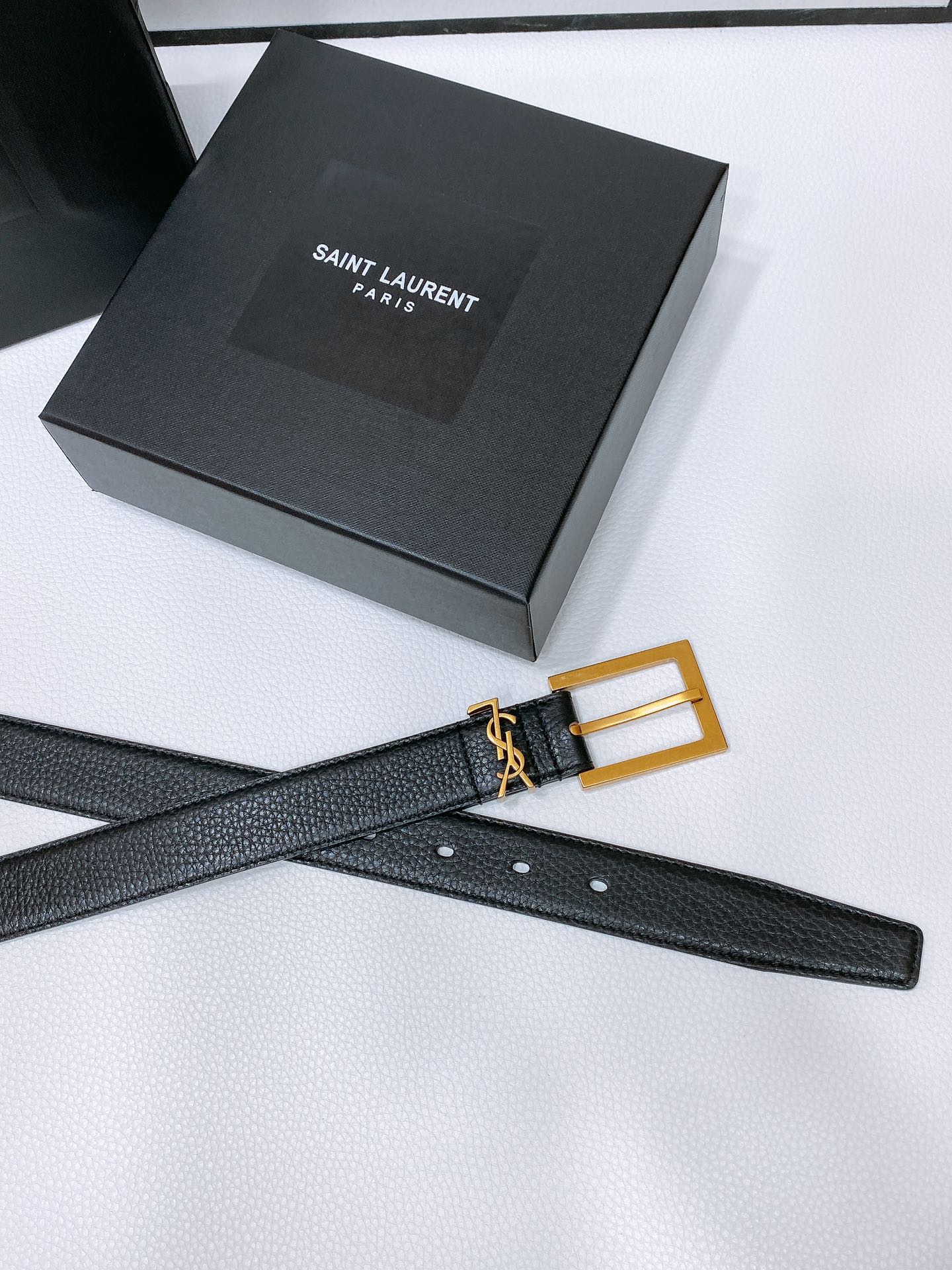[YSL Belts]LECASSANDRE grained sheep leather beltBelt with adjustable exte