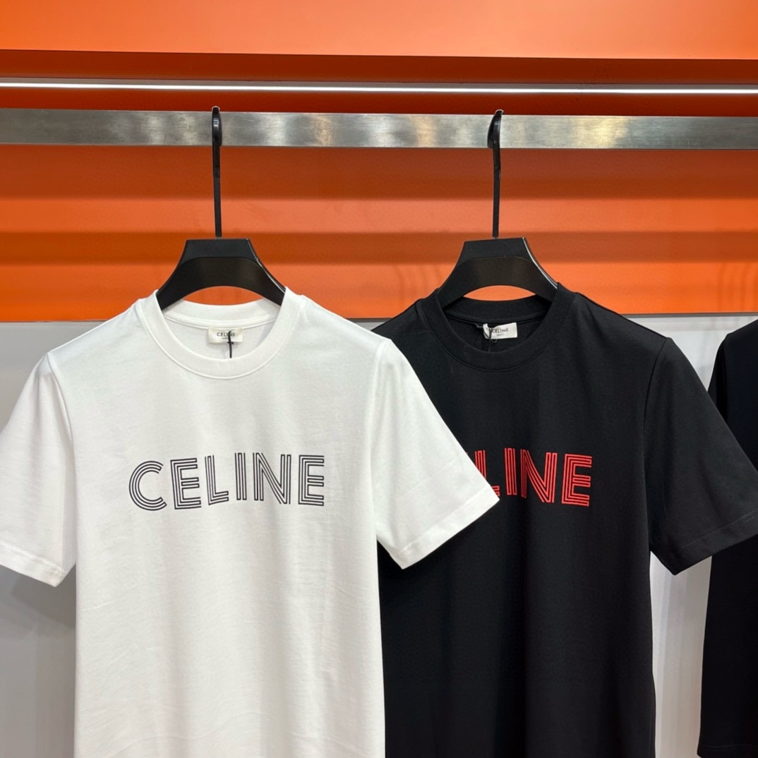 Celine思林2024春夏纽约soho限定门店发售简约纯色小字母logo短袖男女同款黑白二色发行渠道精