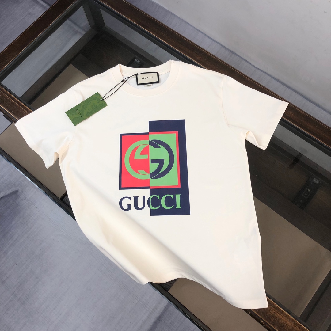 Gucci AAAA
 Clothing T-Shirt Apricot Color Black Printing Unisex Cotton Spring/Summer Collection Fashion Short Sleeve