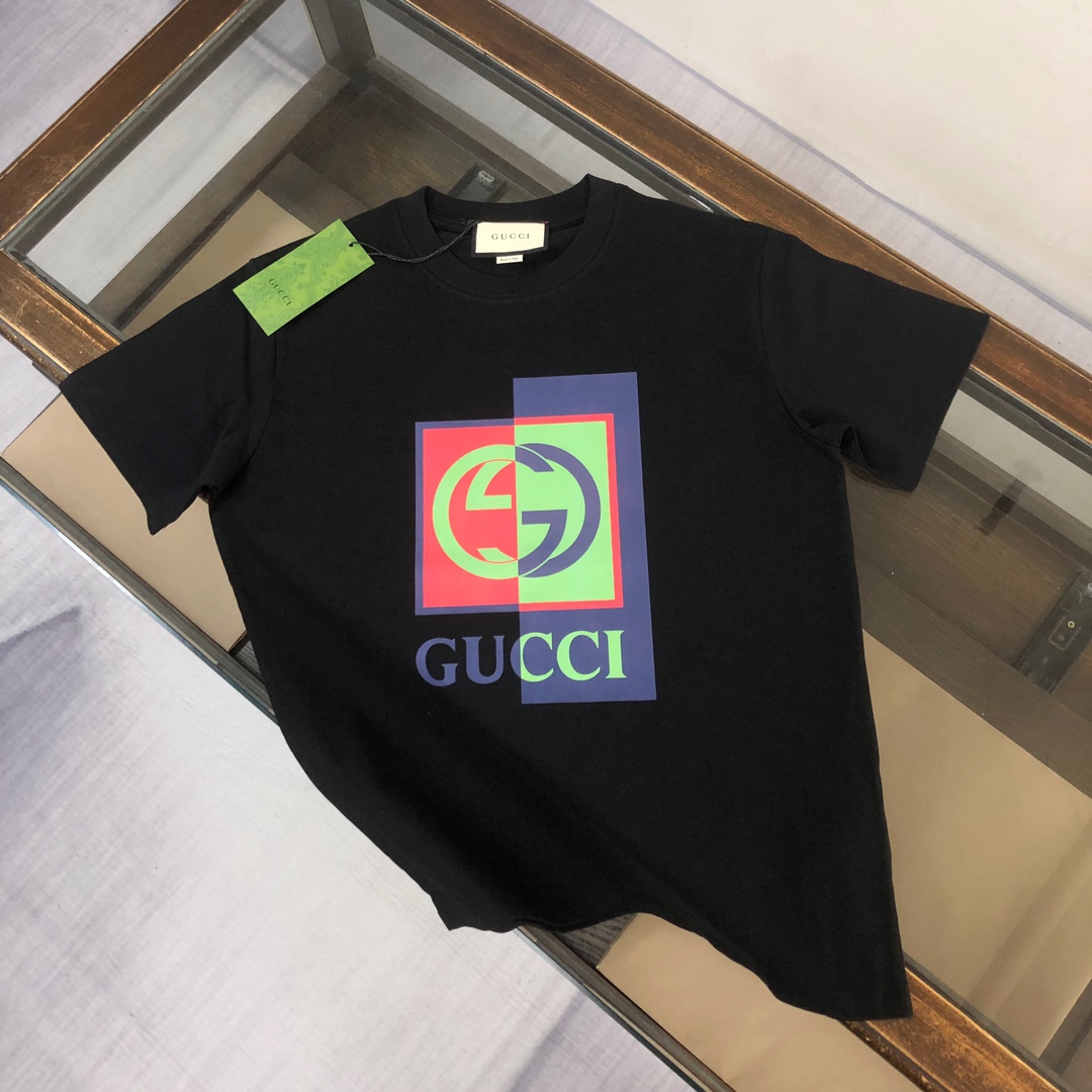 Gucci High
 Clothing T-Shirt Apricot Color Black Printing Unisex Cotton Spring/Summer Collection Fashion Short Sleeve