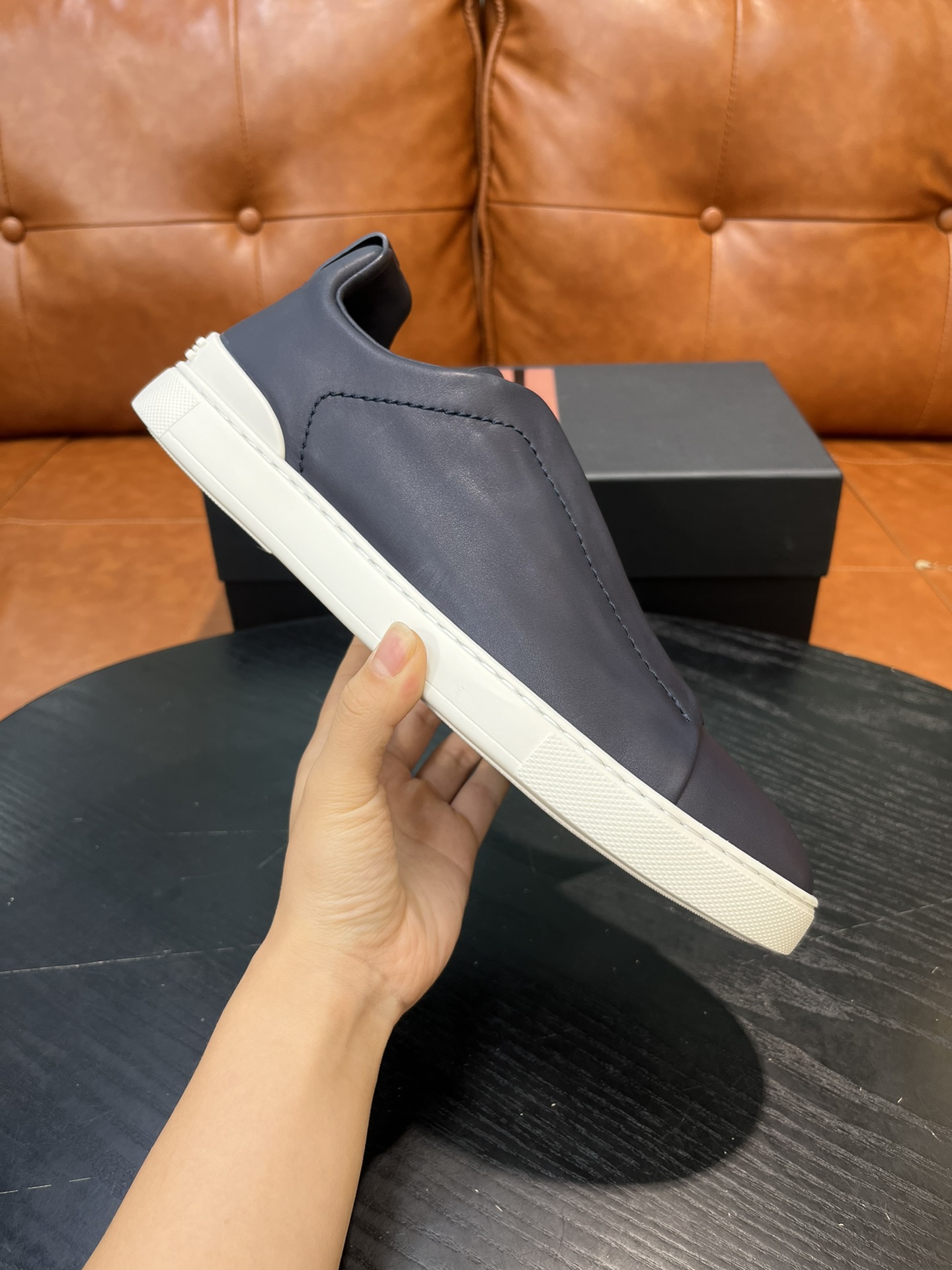 Ermenegildo Zegna Triple Stitch Leather Sneakers - Slip-On Style & Comfort