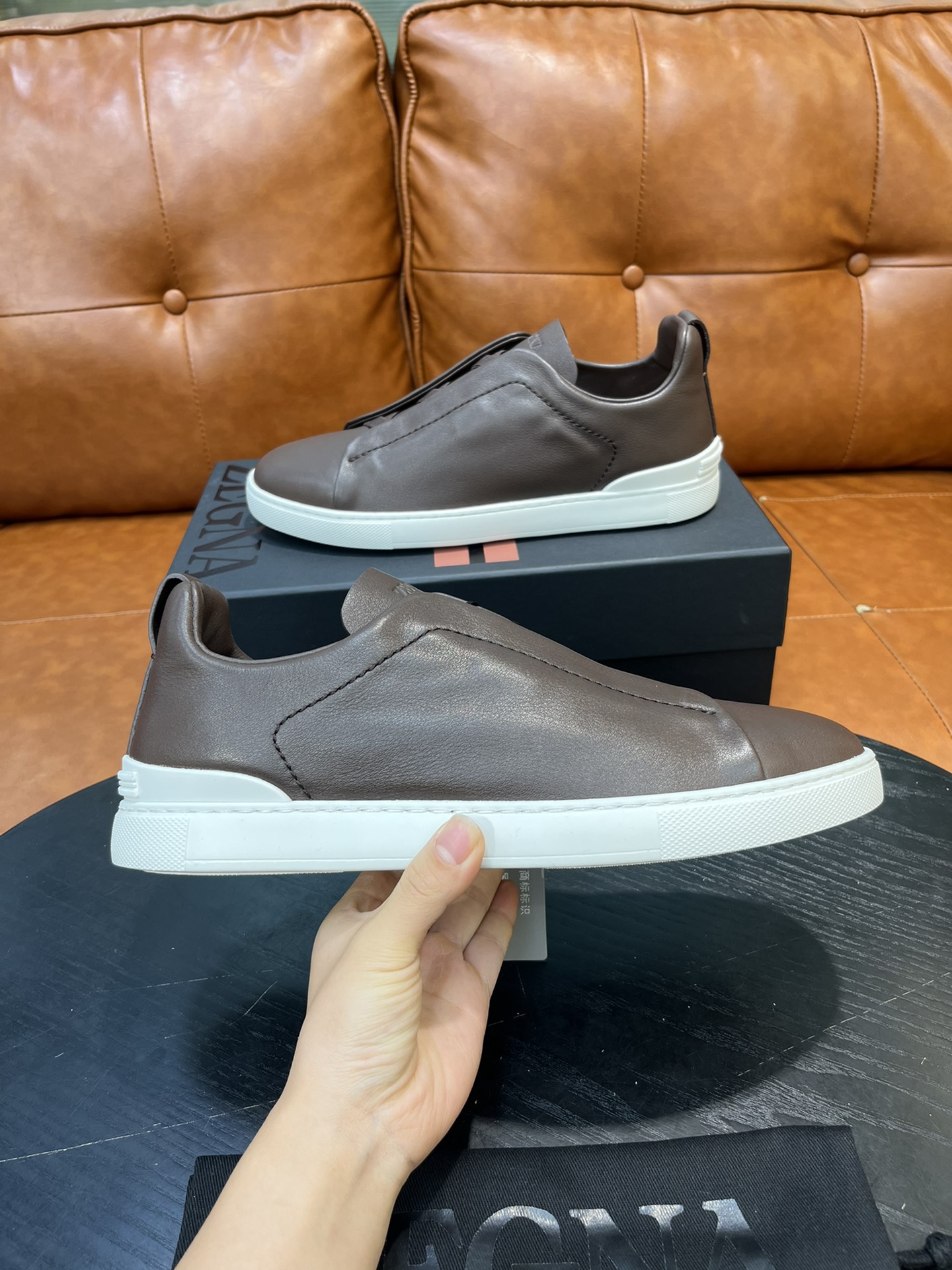 Ermenegildo Zegna Triple Stitch Leather Slip-On Sneakers - Casual Style 7 i1715496259 1625 6