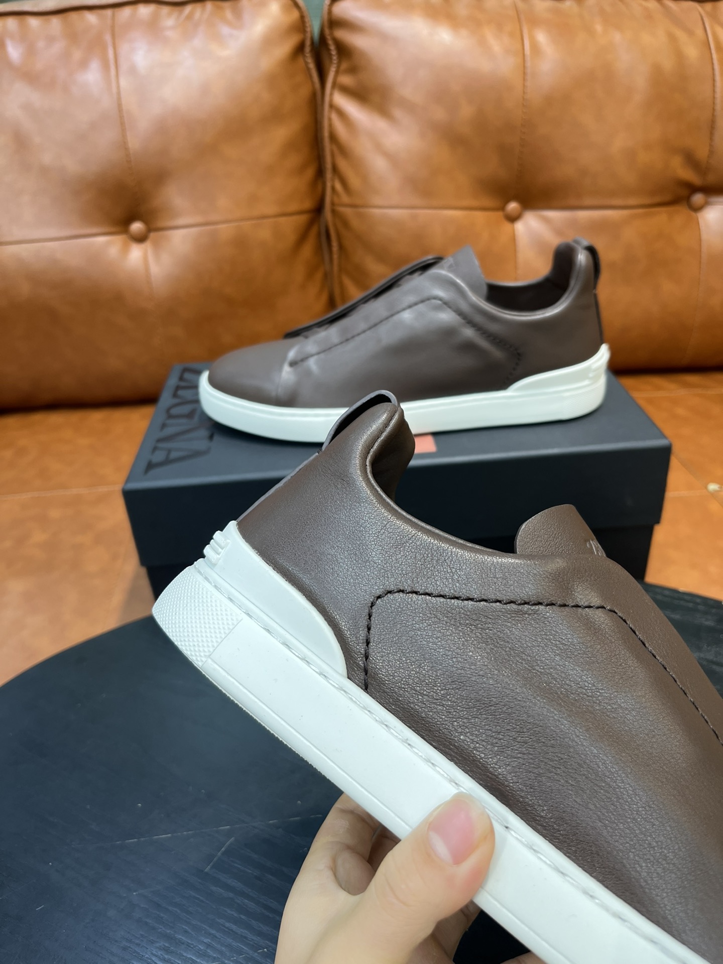 Ermenegildo Zegna Triple Stitch Leather Slip-On Sneakers - Casual Style 5 i1715496259 9152 4