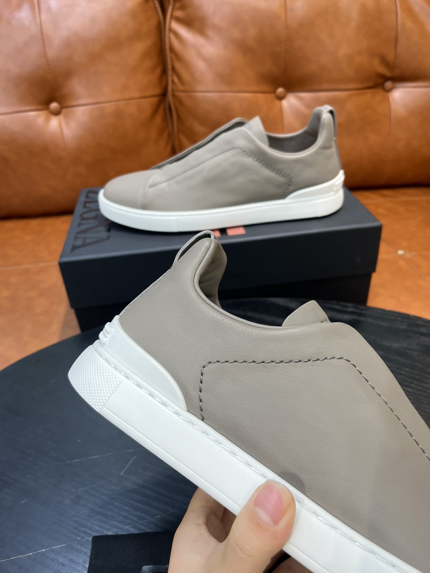 Ermenegildo Zegna Triple Stitch Leather Sneakers - Slip-On Style & Lightweight 6 i1715496277 90 4