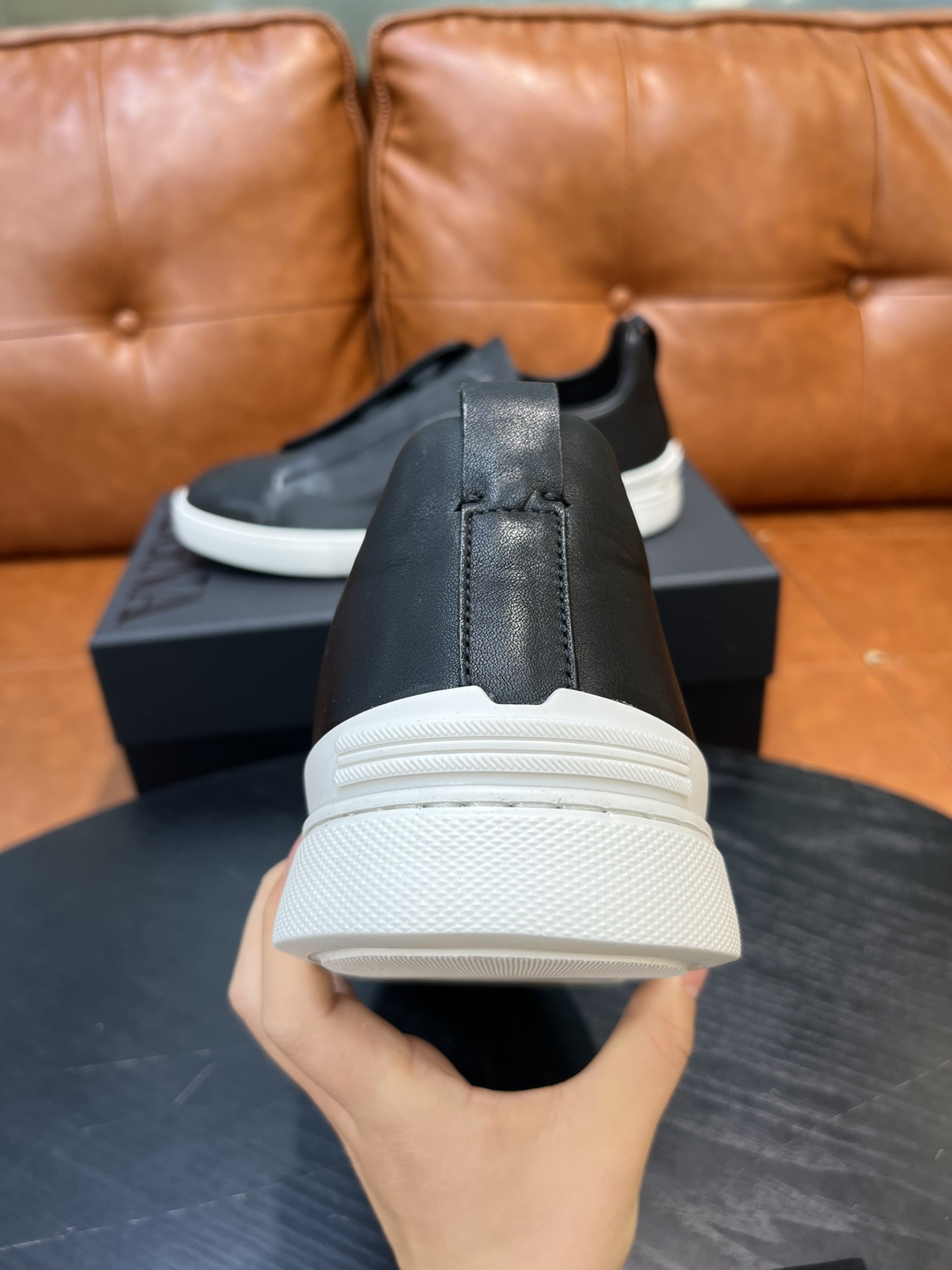 Ermenegildo Zegna Triple Stitch Leather Sneakers - Black/White, Slip-On Design 7 i1715496290 1654 5