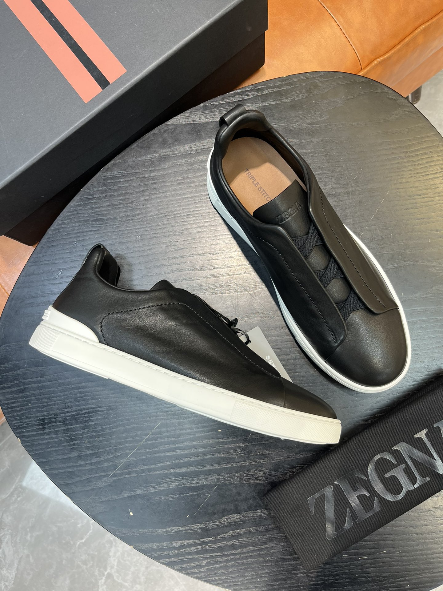 Ermenegildo Zegna Triple Stitch Leather Sneakers - Black/White, Slip-On Design 9 i1715496290 9368 7
