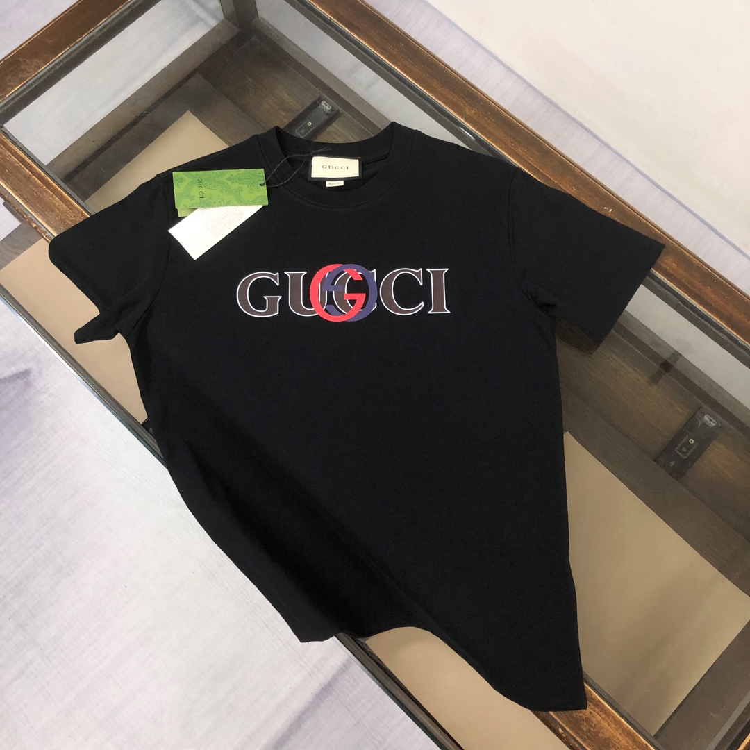 Gucci Clothing T-Shirt Apricot Color Black Printing Unisex Cotton Spring/Summer Collection Fashion Short Sleeve