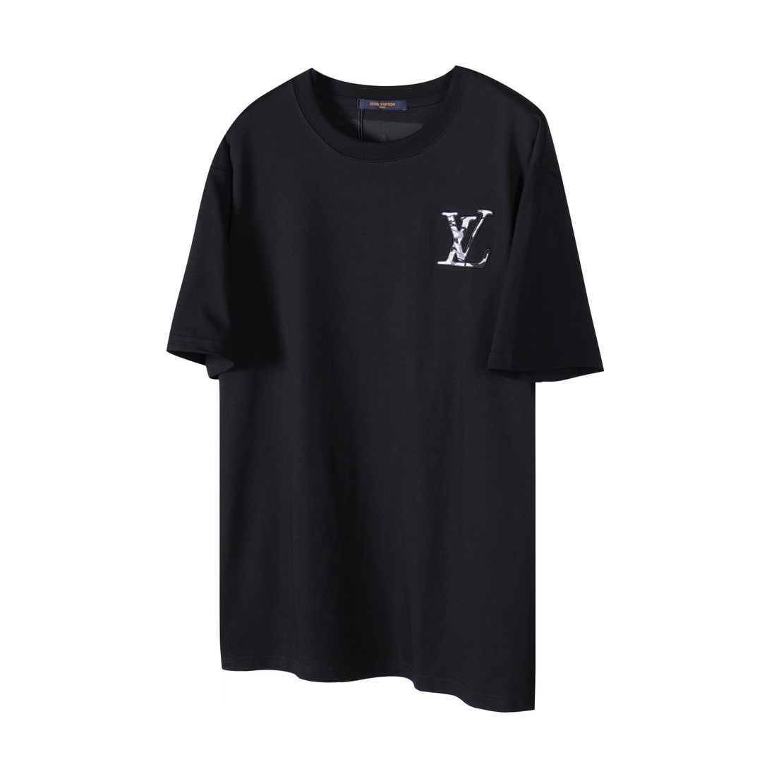 Louis Vuitton Ropa Camiseta Negro Blanco Bordado Universal para hombres y mujeres Peinado Algodón Fashion Manga corta