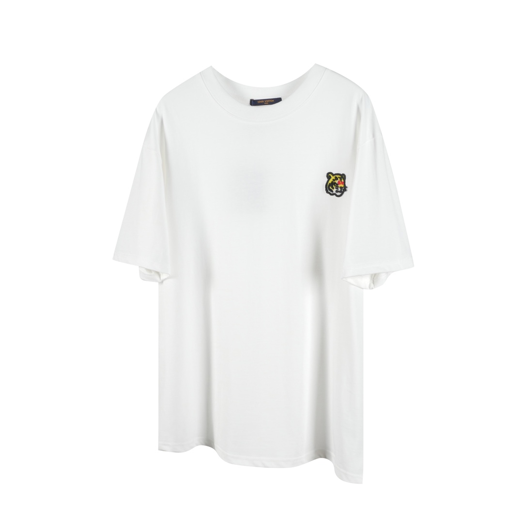 Louis Vuitton Ropa Camiseta Blanco Bordado Universal para hombres y mujeres Algodón Tejido