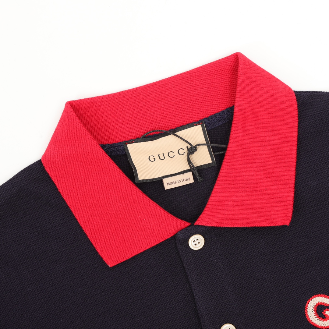 GUCCI/古驰 双G刺绣LOGO翻领Polo短袖