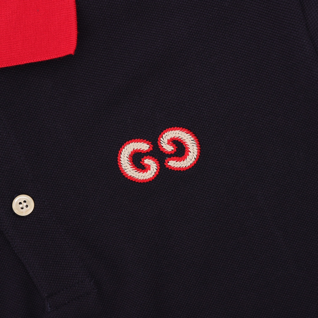 GUCCI/古驰 双G刺绣LOGO翻领Polo短袖