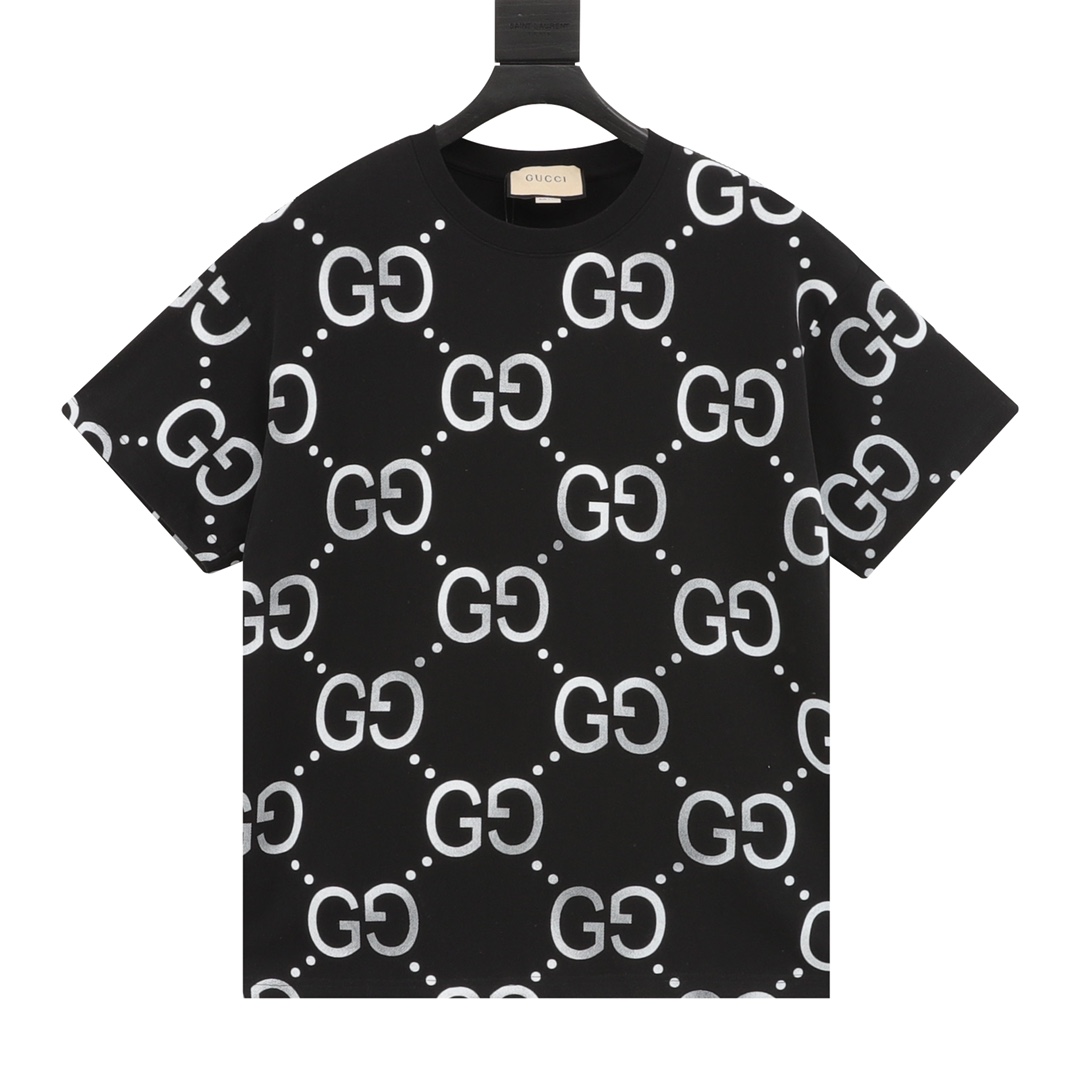 Gucci Odzież T-Shirt Kolor moreli Czarny Drukowanie Wiosenna kolekcja Fashion Krótki rękaw