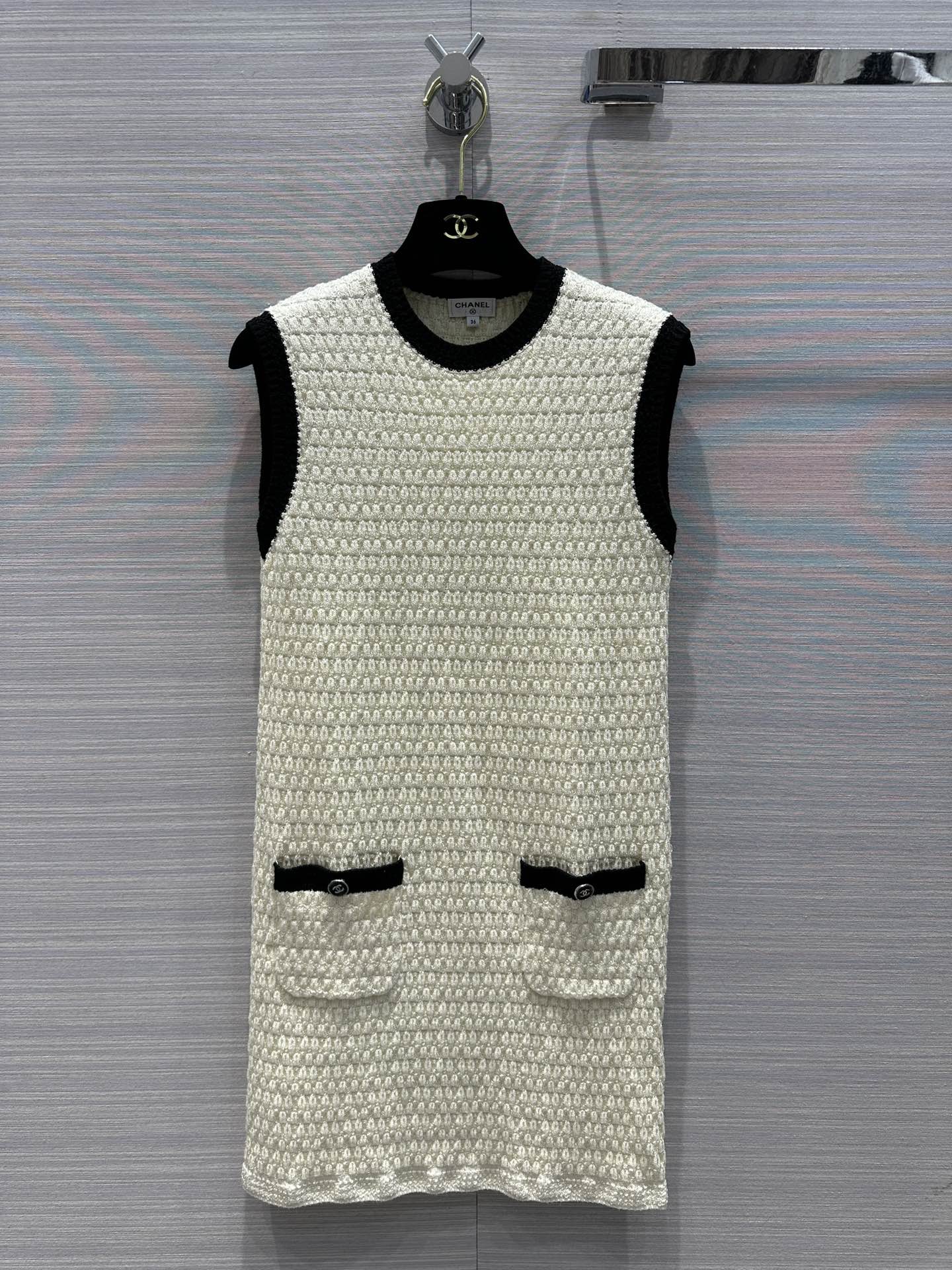 Chanel Abbigliamento Abiti da Donna Canotta Nero Bianco Tessitura