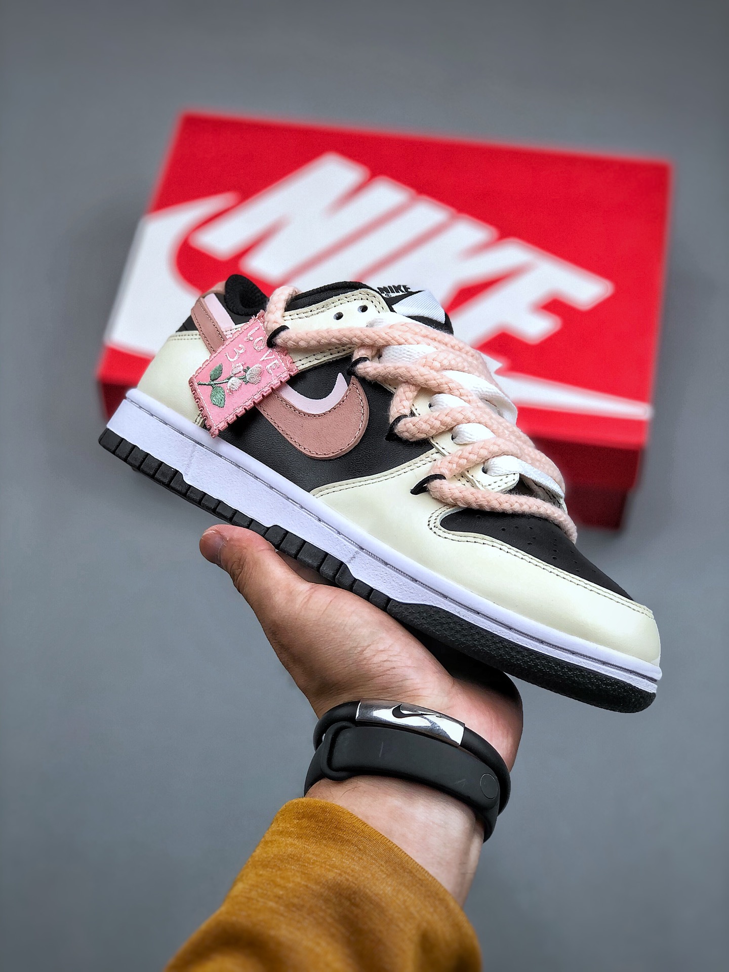 Nike Sapatos de Skate Preto Rosa Branco Tops Baixos