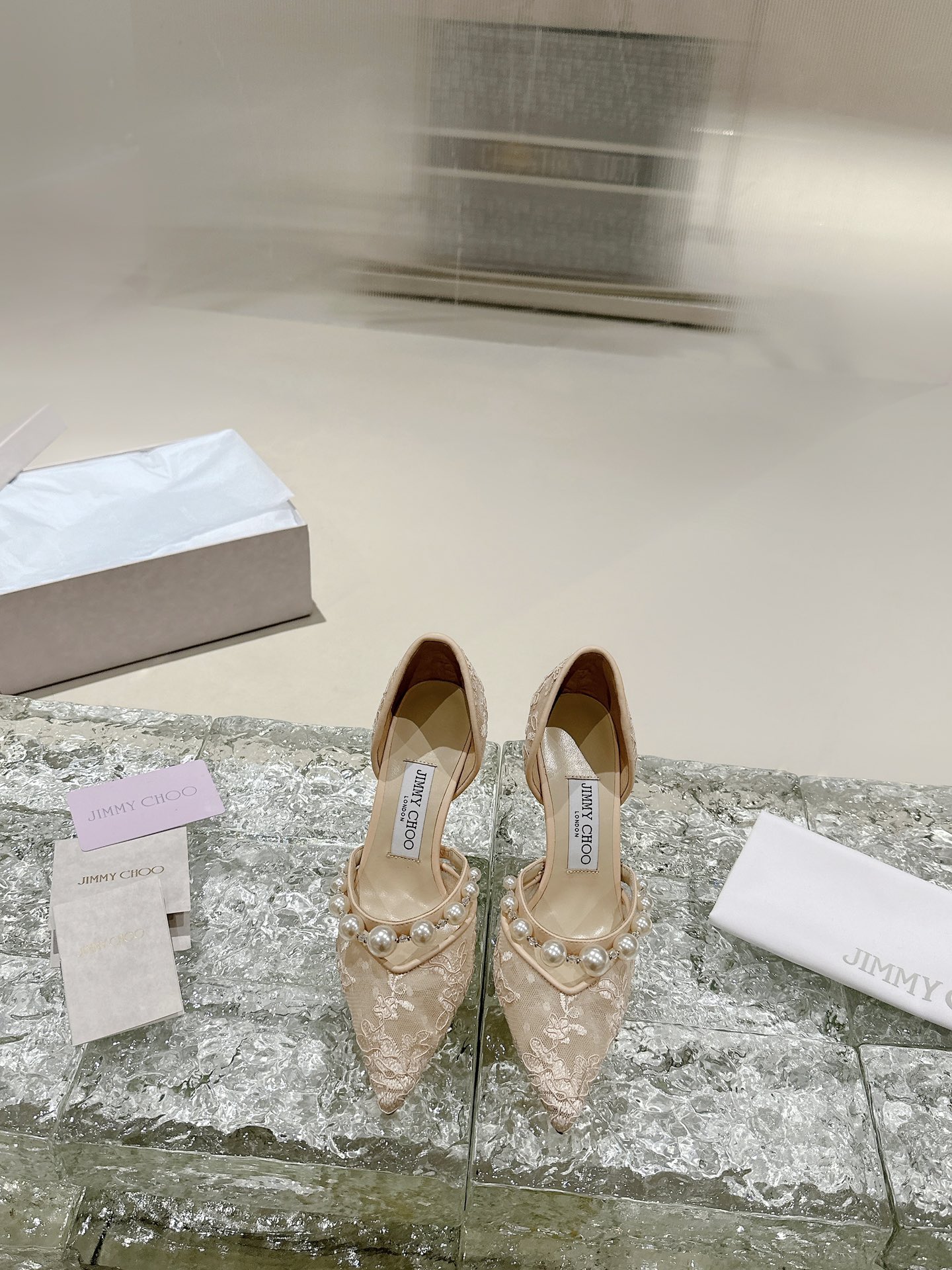 JIMMY CHOO 하이힐 뾰족코 펌프스 크리스털 스트랩 + 수입 양가죽 풀그레인 크리스털 양가죽