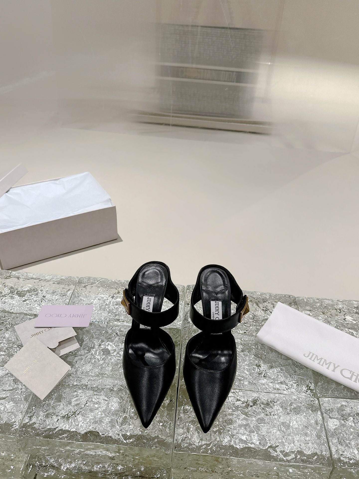 JIMMY CHOO ハイヒール サンダル バックストラップサンダル ポインテッドトゥパンプス クリスタルストラップ+輸入シープスキン フルグレインクリスタルシープスキン