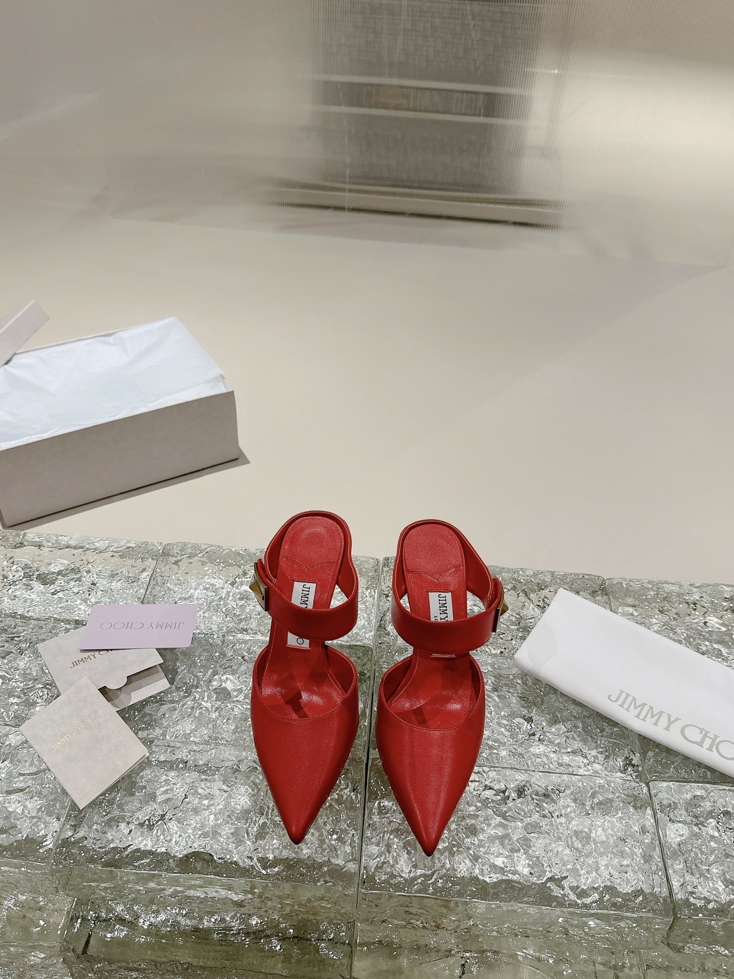 JIMMY CHOO ハイヒール サンダル バックストラップサンダル ポインテッドトゥパンプス クリスタルストラップ+輸入シープスキン フルグレインクリスタルシープスキン