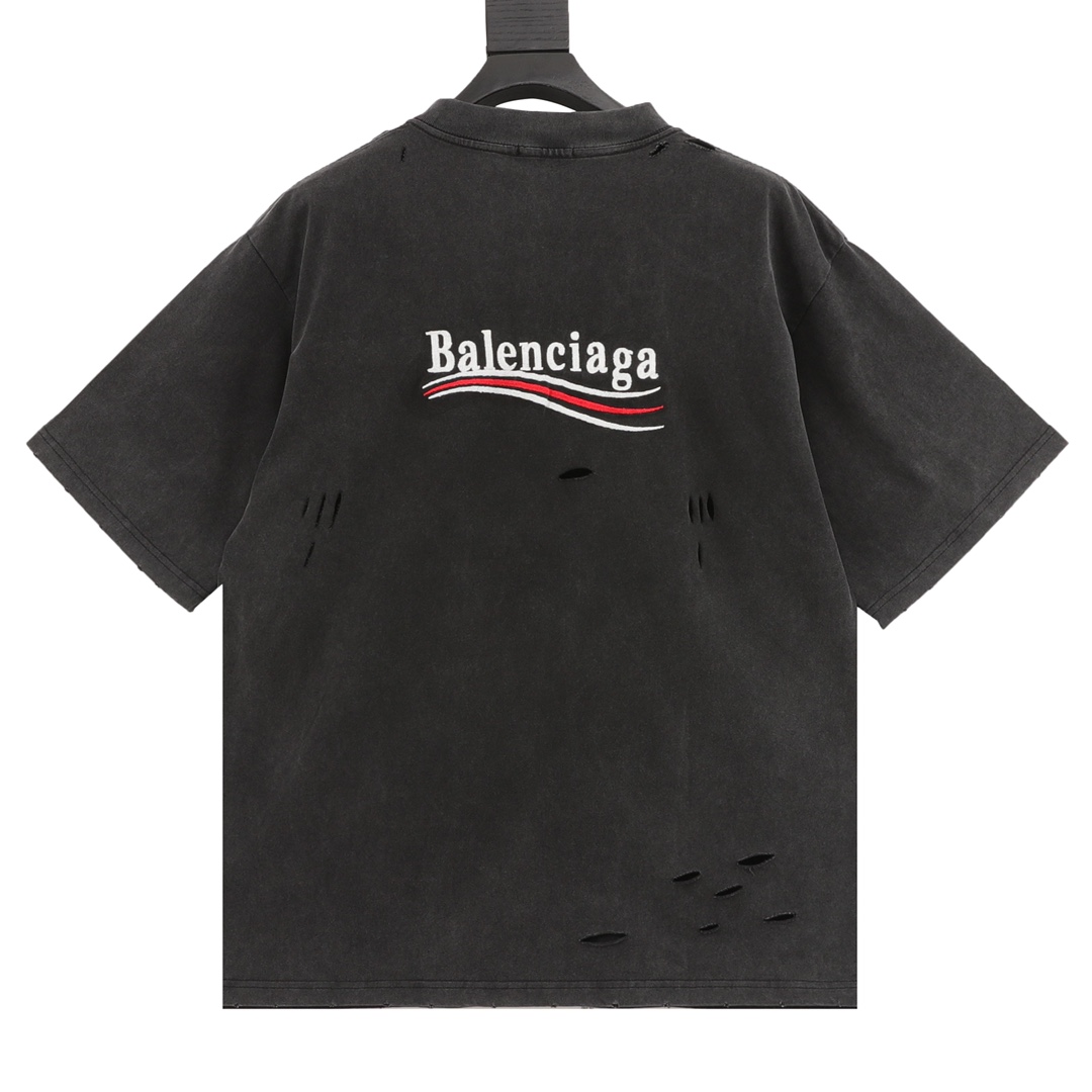 balenciaga/巴黎世家 经典水洗做旧刺绣可乐短袖