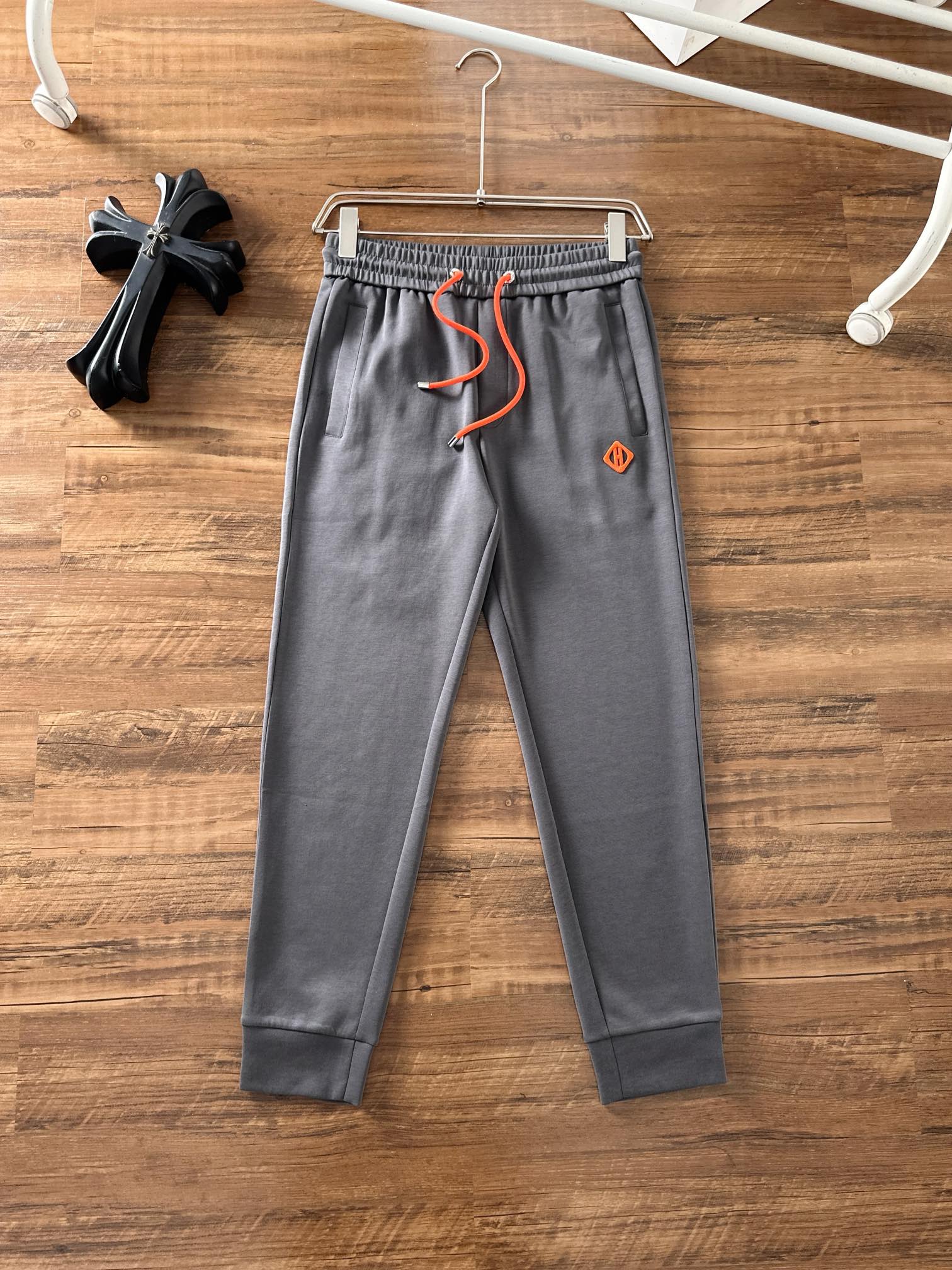 Hermes Clothing Pants & Trousers Black Grey Men Fall/Winter Collection Casual