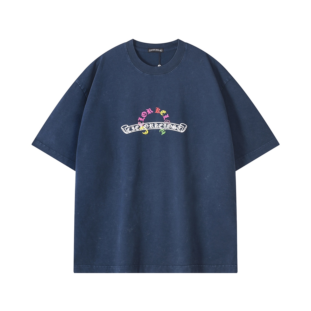 AAA -kwaliteitsreplica
 Chrome Hearts Kleding T-Shirt Blauw Doodle Grijs Roze Afdrukken Katoen Lente/Zomercollectie Vintage Korte mouw