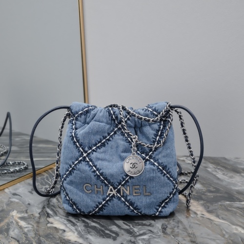 Chanel Denim Drawstring Bucket Bag, Silver Hardware, Chic and Casual Style 1 Chanel Denim Drawstring Bucket Bag, Silver Hardware, Chic and Casual Style