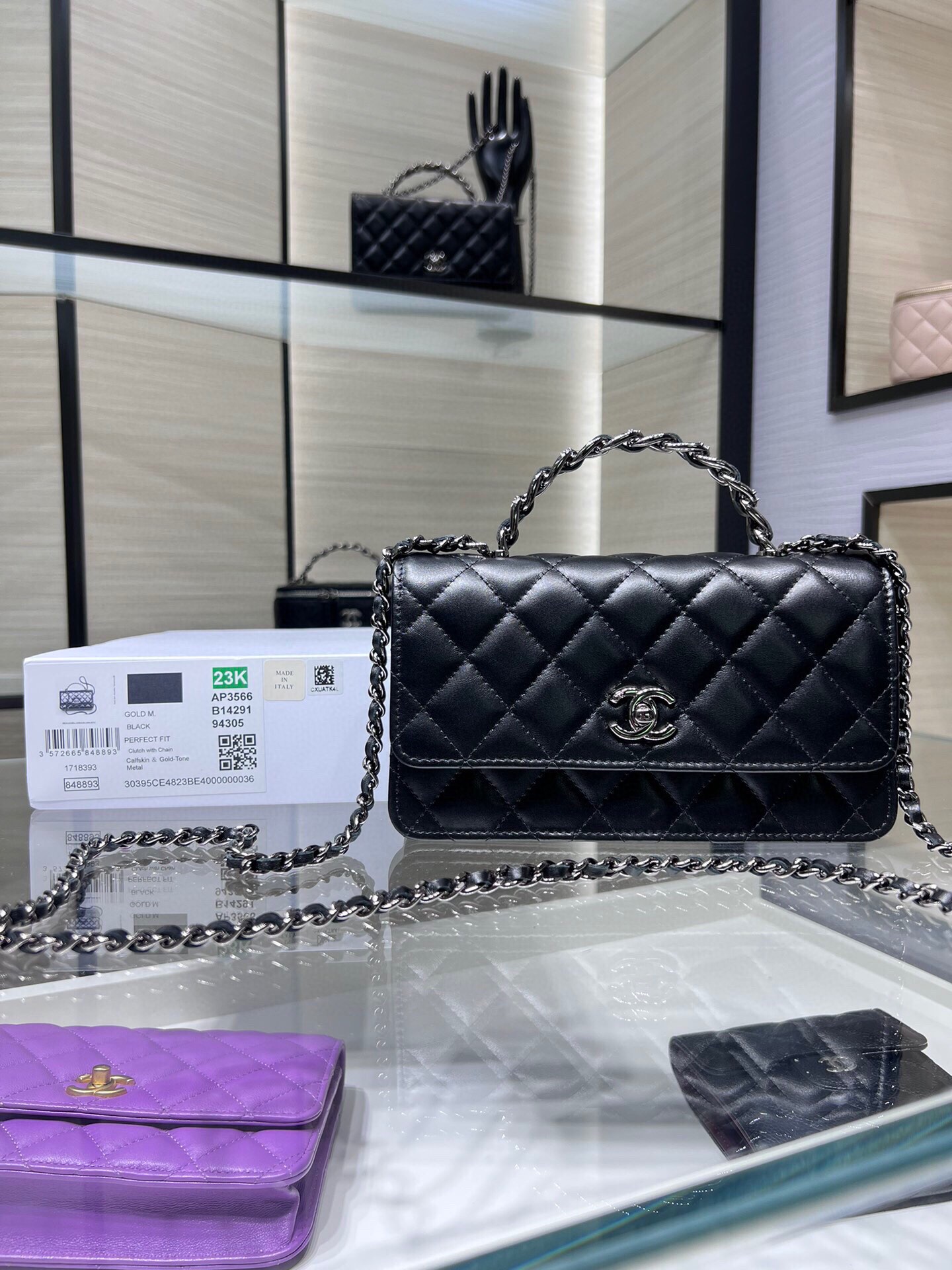 Nuevo producto 23K, bolso acordeón con asa de cristal de agua en color liao, WOC de doble capa, cristal de agua con pie…