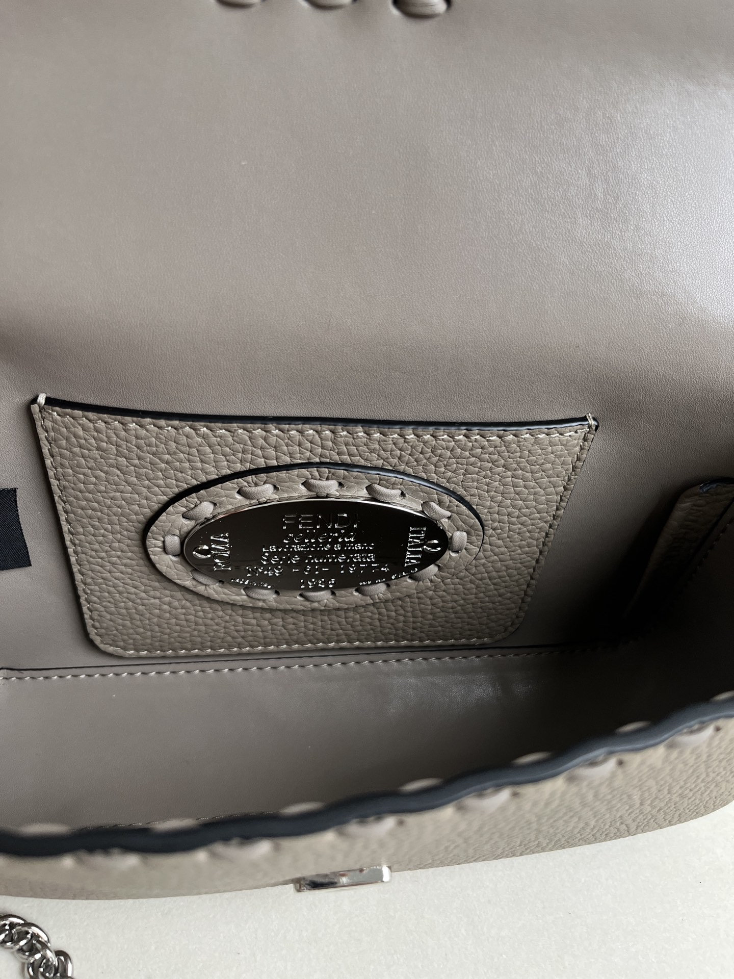 Fendi Baguette Hand-stitched Dove Gray Leather Shoulder Bag with Chain Strap 9 i1715845352 4826 7