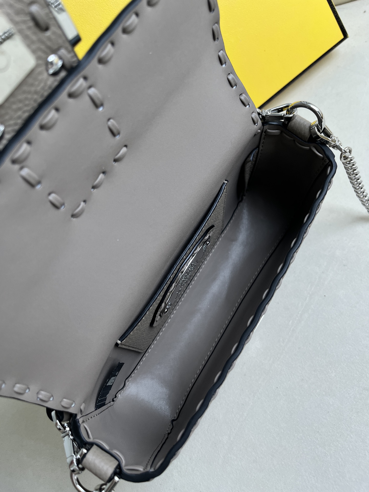 Fendi Baguette Hand-stitched Dove Gray Leather Shoulder Bag with Chain Strap 8 i1715845352 8775 6