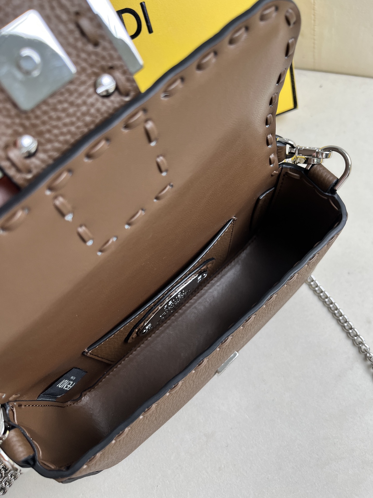 Fendi Baguette Shoulder Bag in Khaki Leather with Silver Chain 7 i1715845419 3945 5