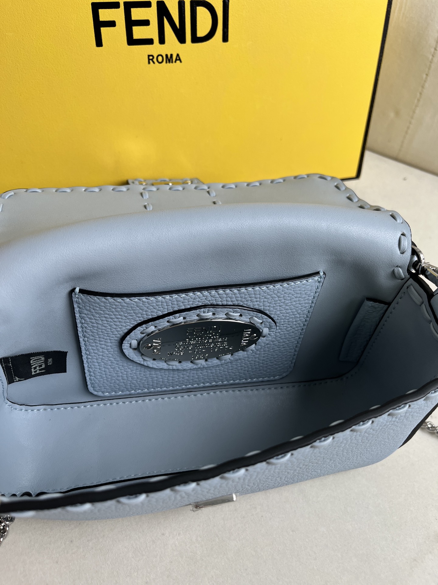 Fendi Baguette Bag Light Blue Leather with Silver Hardware Chain Shoulder Bag 9 i1715845448 3384 7