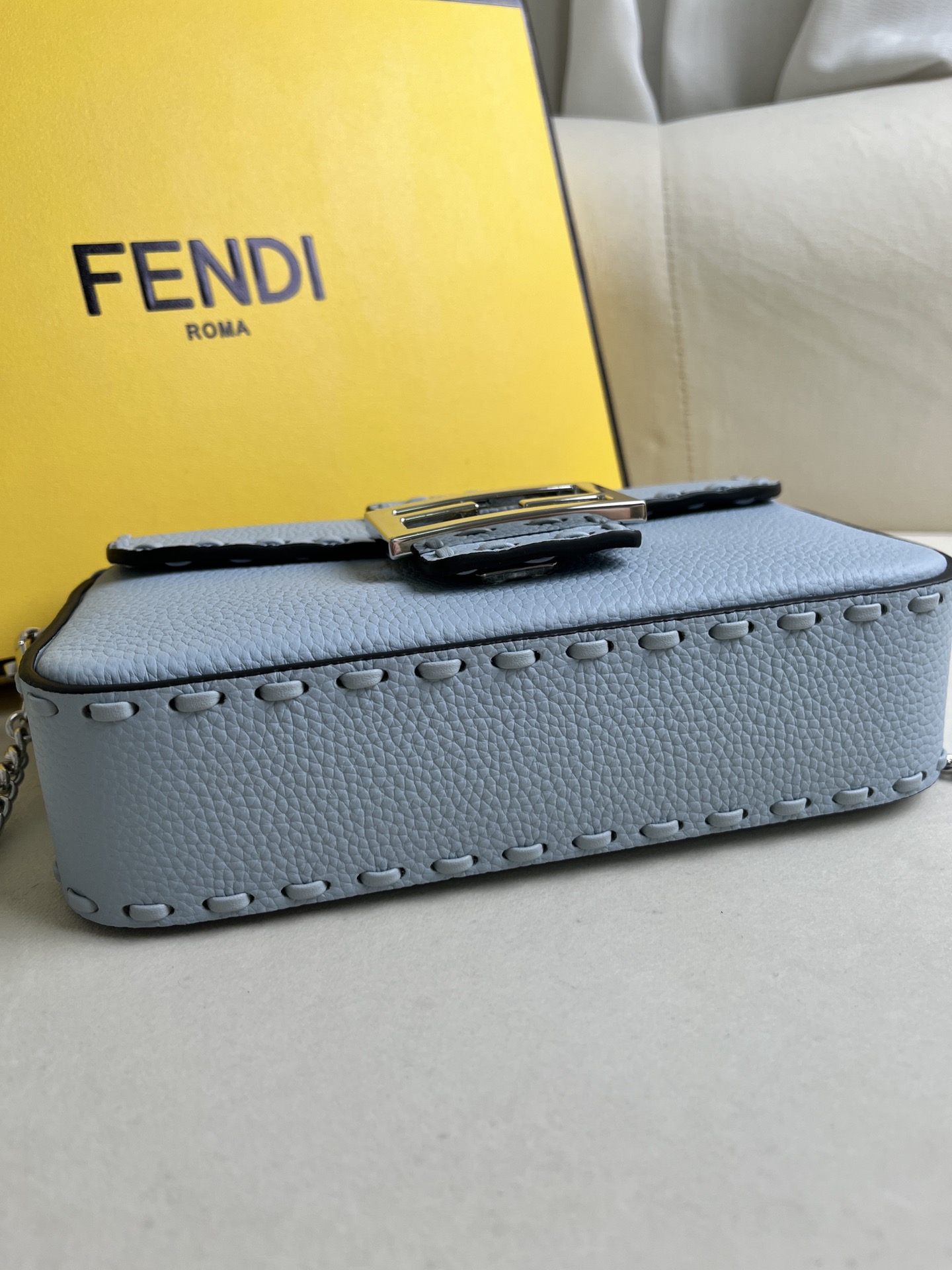 Fendi Baguette Bag Light Blue Leather with Silver Hardware Chain Shoulder Bag 10 i1715845448 6291 8