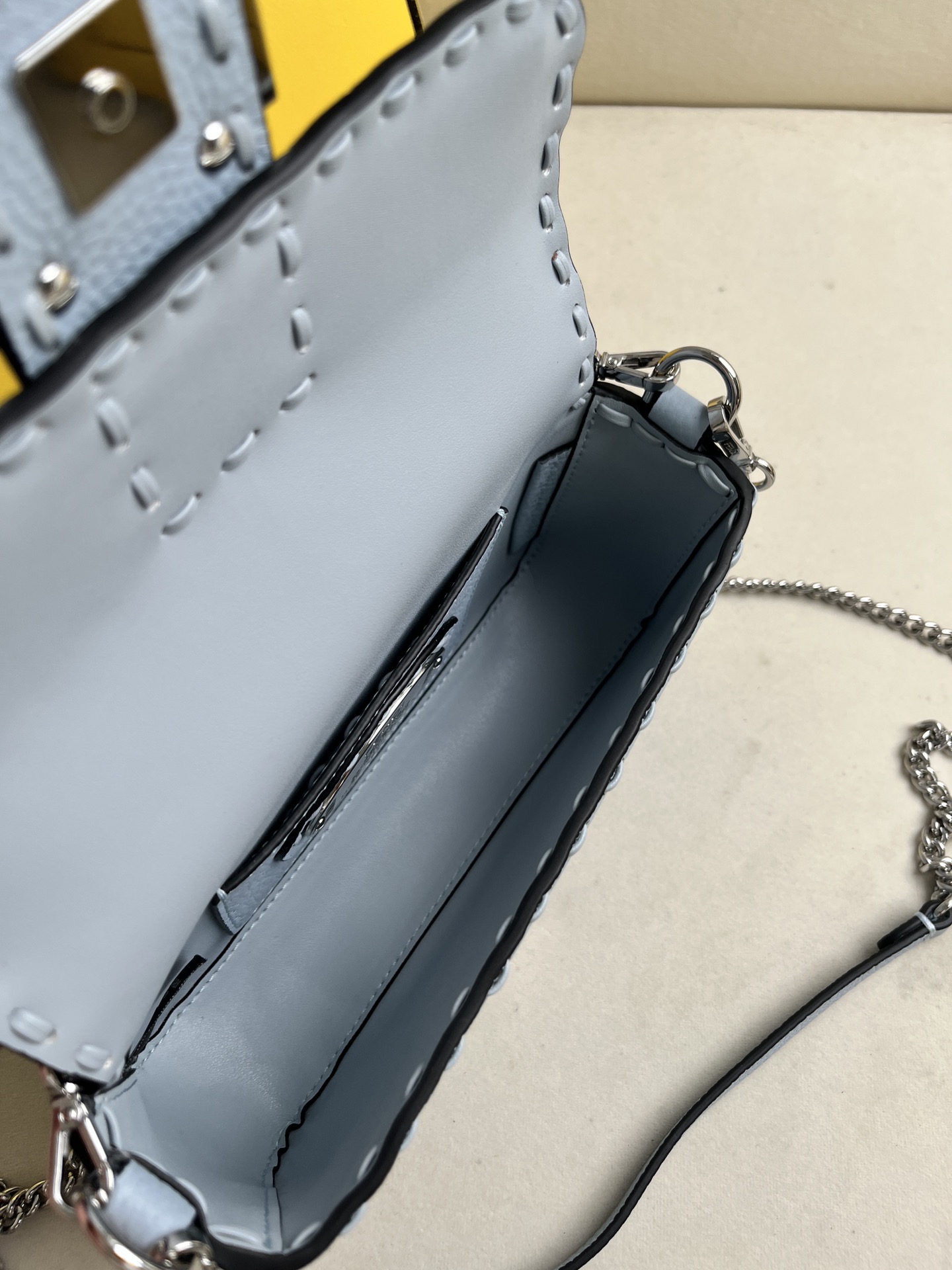 Fendi Baguette Bag Light Blue Leather with Silver Hardware Chain Shoulder Bag 8 i1715845448 8583 6