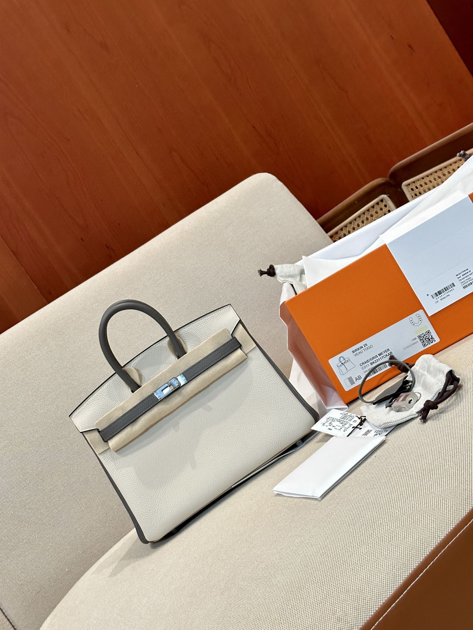 Hermes Birkin Cream and Gray handbag everyday