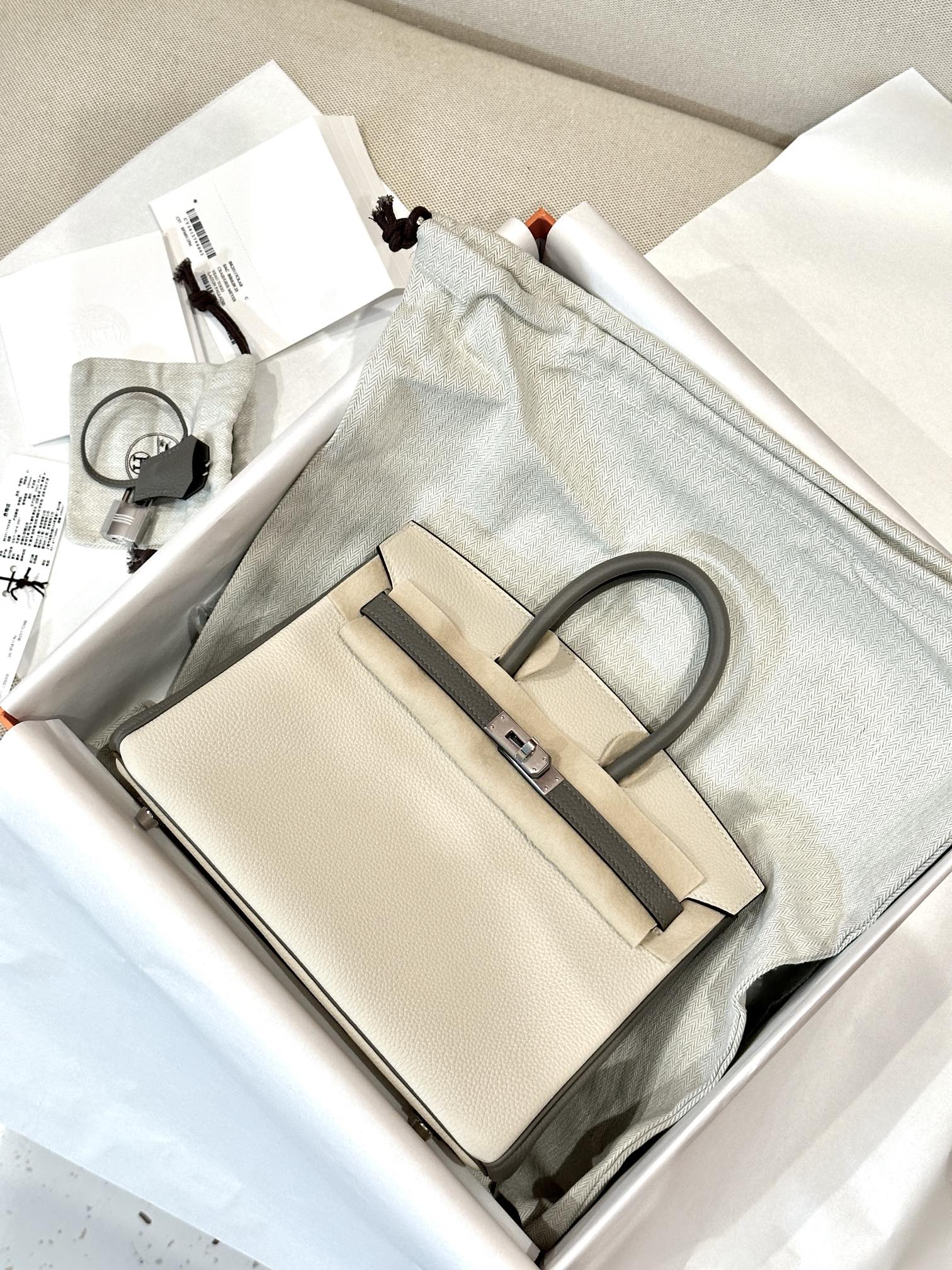 Hermes Birkin Cream and Gray handbag everyday