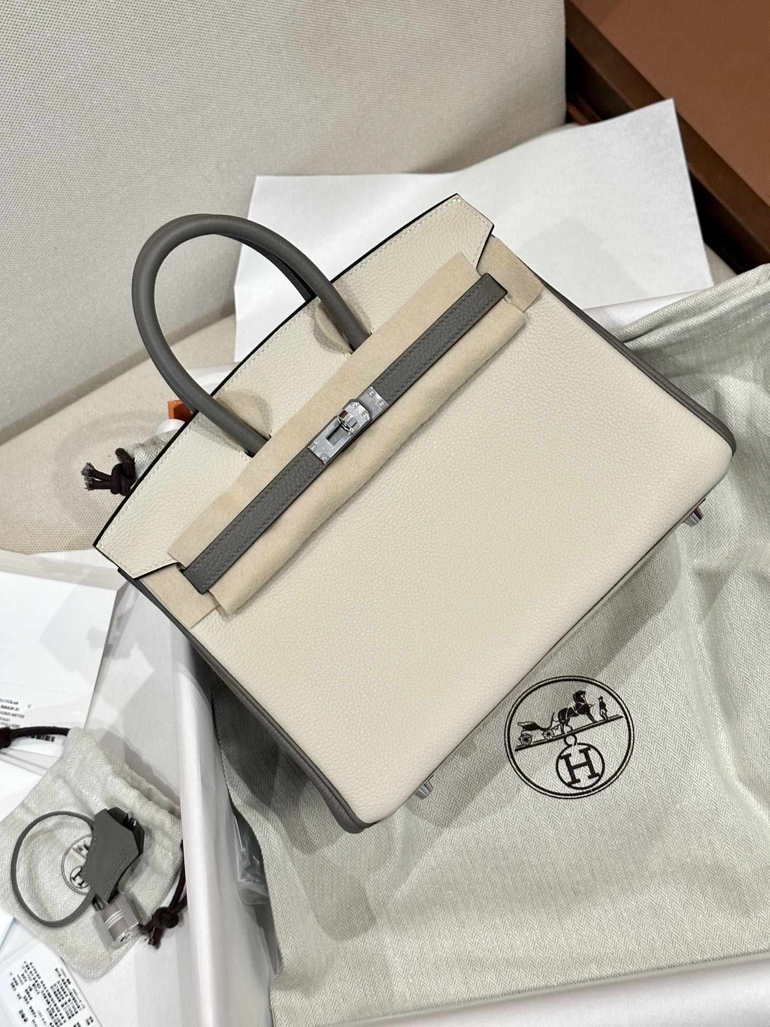 Hermes Birkin Cream and Gray handbag everyday