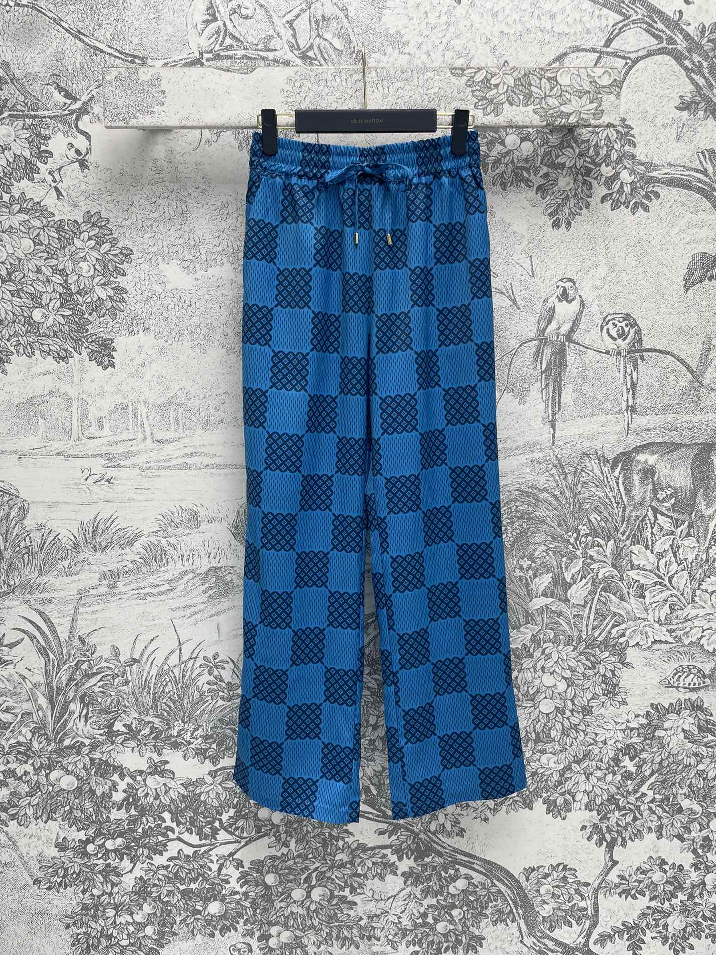 לואי ויטון בגדים מכנסיים ומכנסיים טרוזר כחול הדפסה אוסף האביב/הקיץ אופנה רגיל