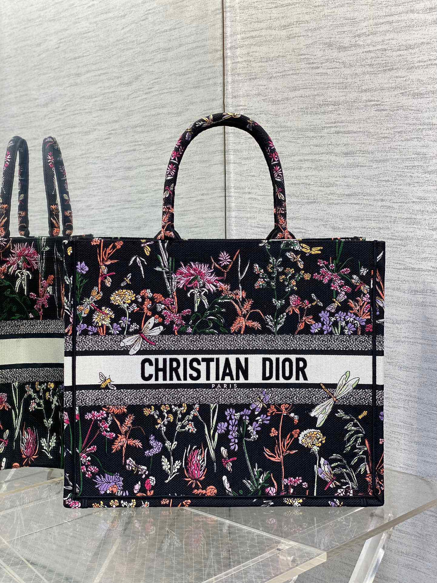 DIOR 大號 Tote 刺繡 蜻蜓蜜蜂 拼色 字母 手提包