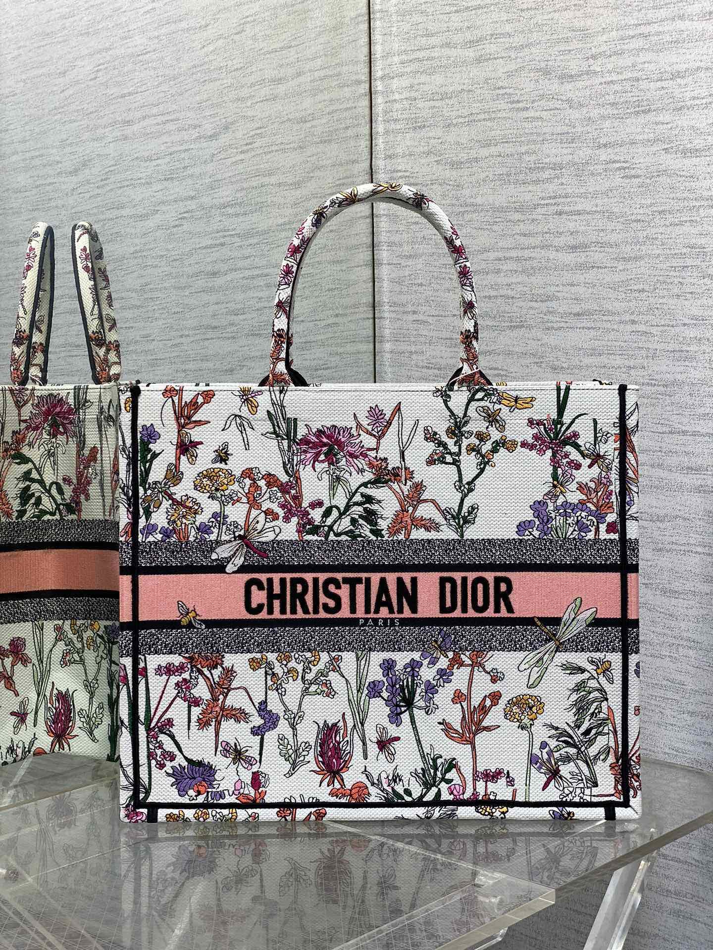 DIOR 大號 Tote 刺繡 蜻蜓蜜蜂 拼色 字母 托特包