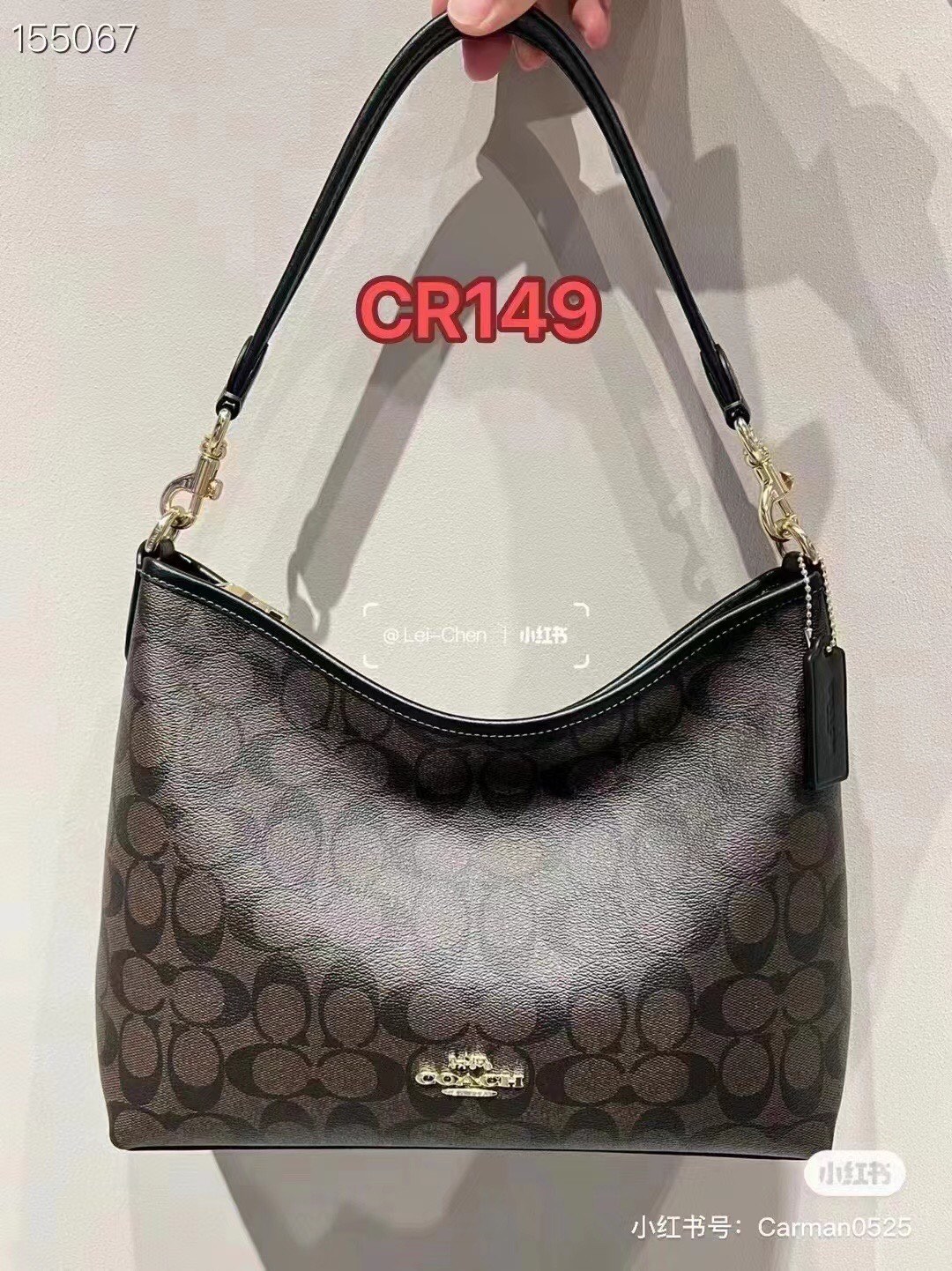 1 Coach CR149 纯原laurel系列流浪包 单肩斜挎包。火的一塌糊涂，经典奶茶色老花料配棕色头层牛皮材质，配长短两根肩带，手拎单肩斜挎都可以，慵懒造型，开口弧形设计，容量超大，颜值与实用性并存，四季通用，百搭各种风格，简直是日常出行的神器。
尺寸：28×18×11cm
