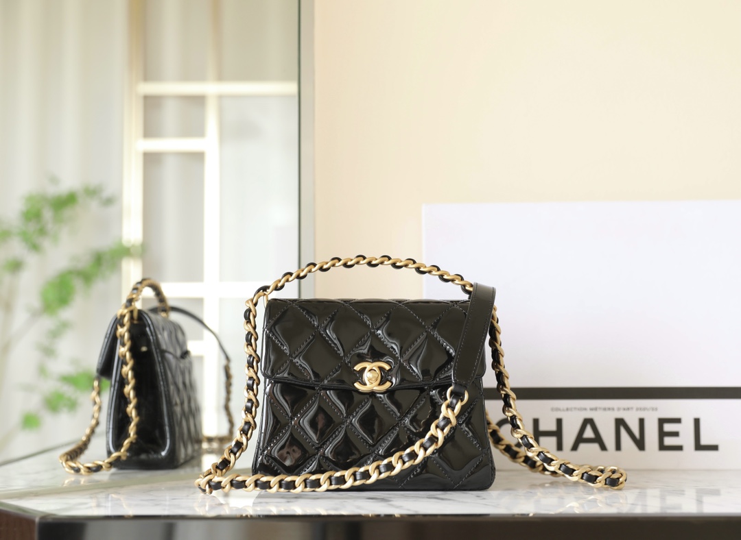 Chanel Bags Handbags Black Vintage Gold Patent Leather Spring/Summer Collection