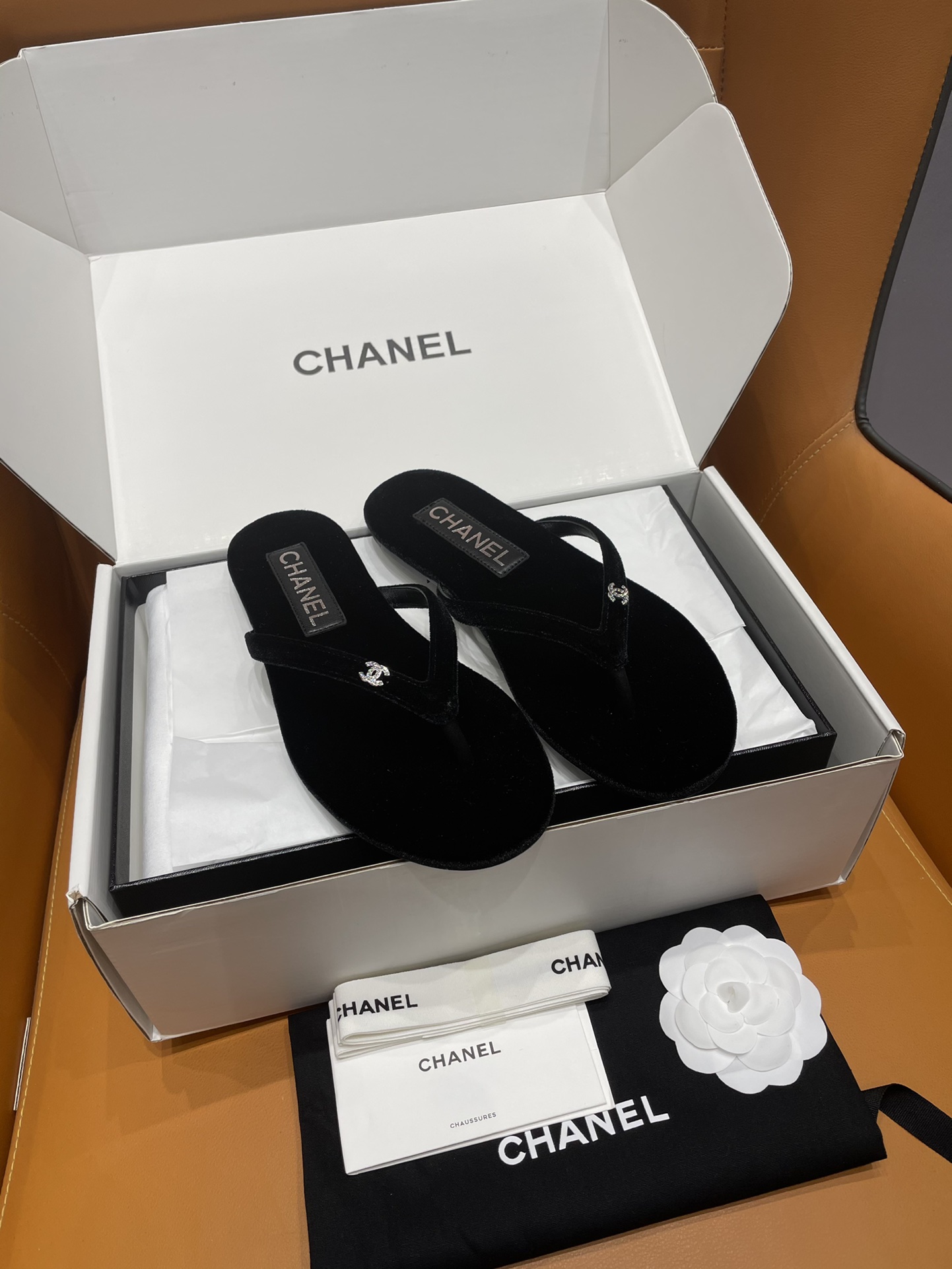 Chanel Shoes Slippers Black Genuine Leather Lambskin Sheepskin