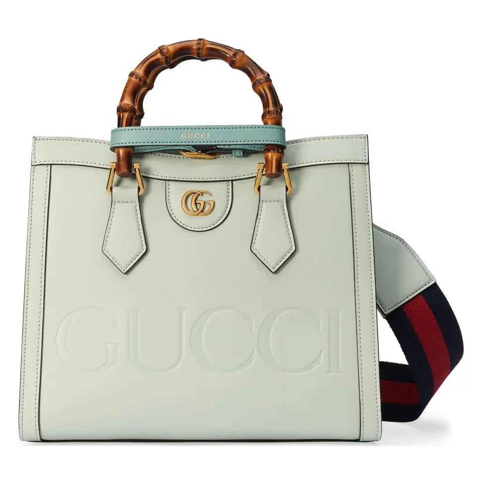 Gucci Diana Bolsos de Tote Azul Oro Verde claro Rojo Impresión Algodón