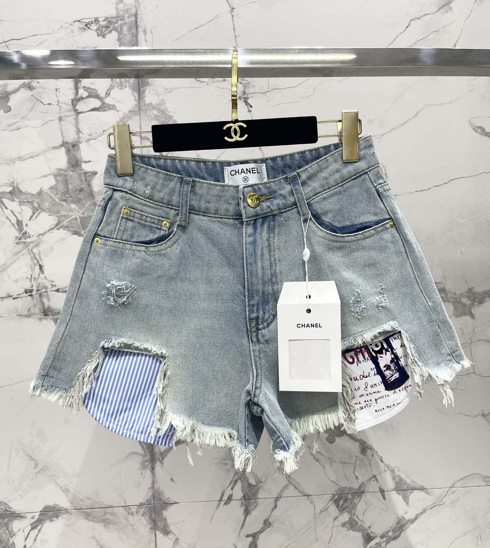 שאנל בגדים ג'ינס מכנסיים קצרים עור אמיתי אוסף קיץ