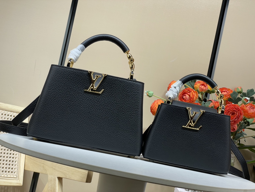 Louis Vuitton [Capucines handbags] M48865 24698 24989 black (flower) size collection chart