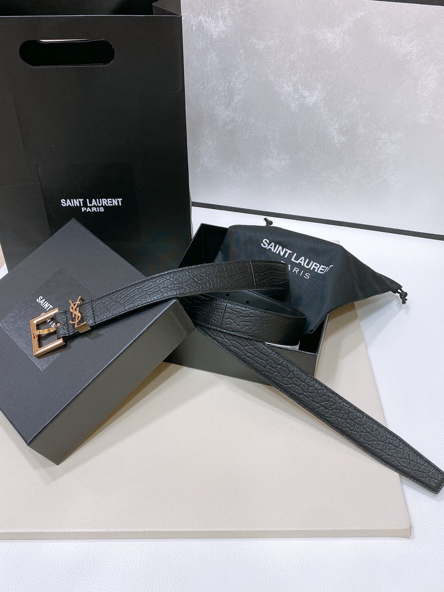[YSL Belts]Saint Laurent SalnT.LAuRENT.PARIS. LECASSANDRE bark pattern leath